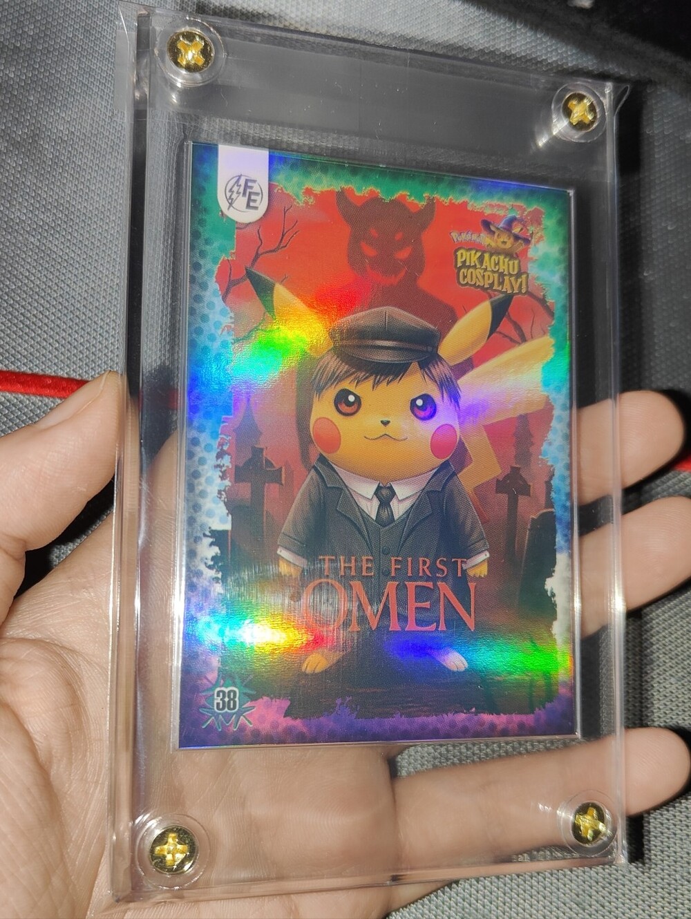 Damien The Omen holo encased Pikachu Cosplay Horror card Unofficial Pokemon Peru